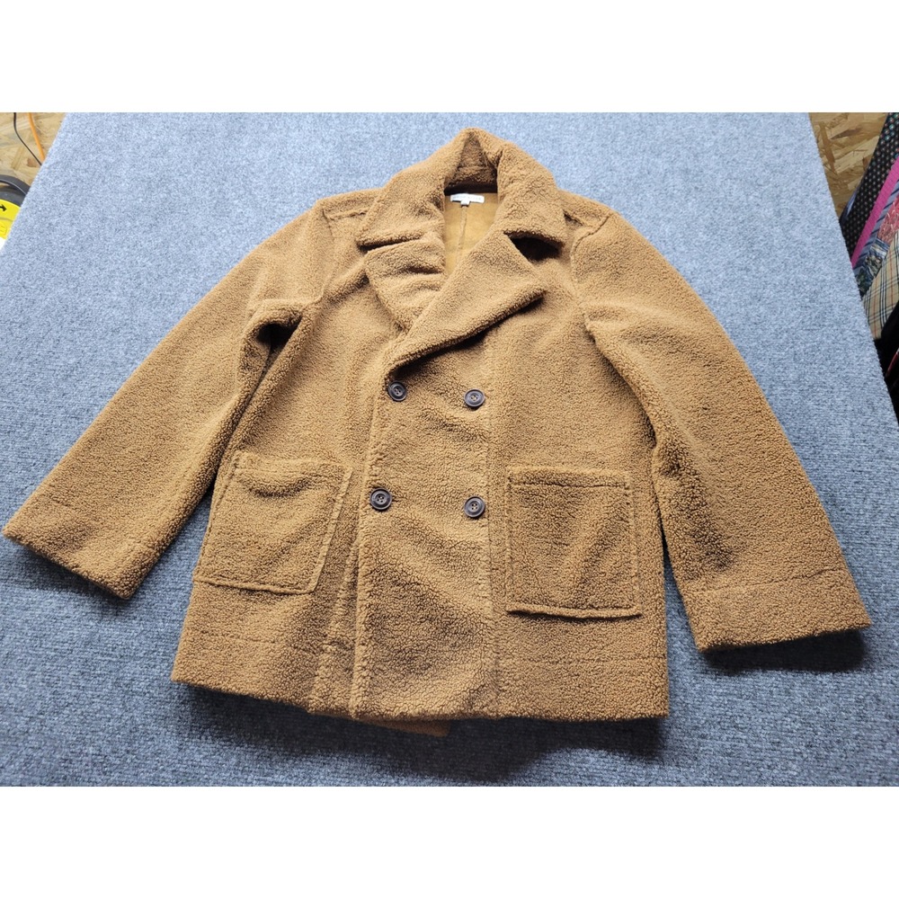 Moon River Brown Teddy Coat Faux Shearling Double Breasted Jacket Medium